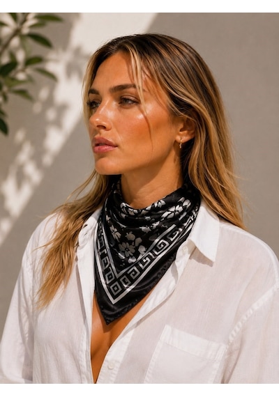 Kumru Studio Siyah Beyaz Desenli Şık Bandana Ve Fular