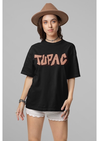 Tupac Rapper Sırt Baskılı Unisex Oversize Şarkıcı Tişört Siyah