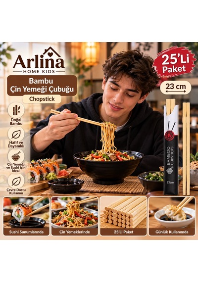 Bambu Chopstick 23 Cm Çin Yemeği Çubuğu 25li Set Ahşap