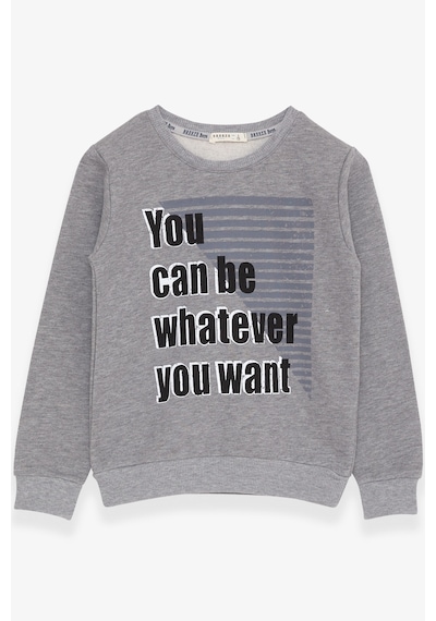 Breeze Erkek Çocuk Sweatshirt Yazı Baskılı 8-14 Yaş, Koyu Gri Melanj Gri