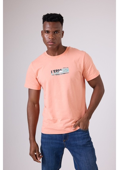 Marıne Tee Deniz Temalı Ribana Bisiklet Yaka Pamuk T-shirt-3117 Mercan