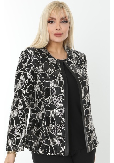 Ladies First Büyük Beden 3784 Siyah Ceket+bluz Takım 001