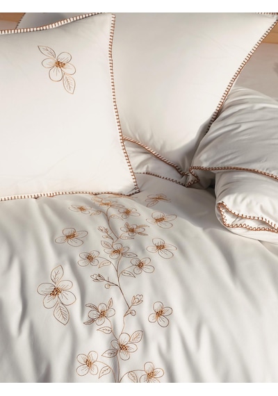 Uçkan Home %100 Pamuk Luxury Series Nakışlı Çift Kişilik Nevresim Seti---uh-00099 Ekru