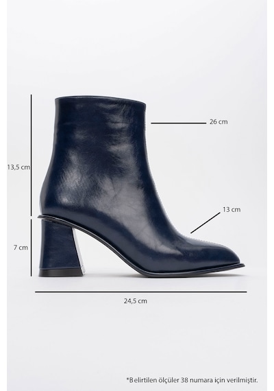Luvishoes Alba Lacivert Cilt Kadın Kalın Topuklu Bot Laci