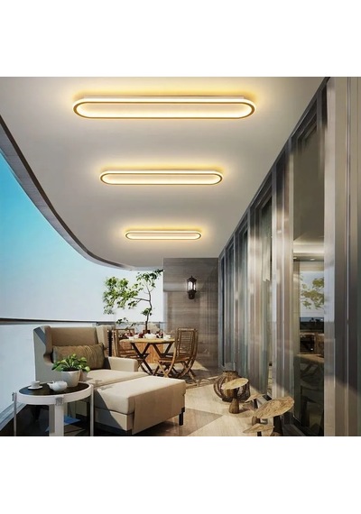 Eskitme Gold 100x16 cm Oval Avize 3000K Sarı Işık Led Tavan Lambası