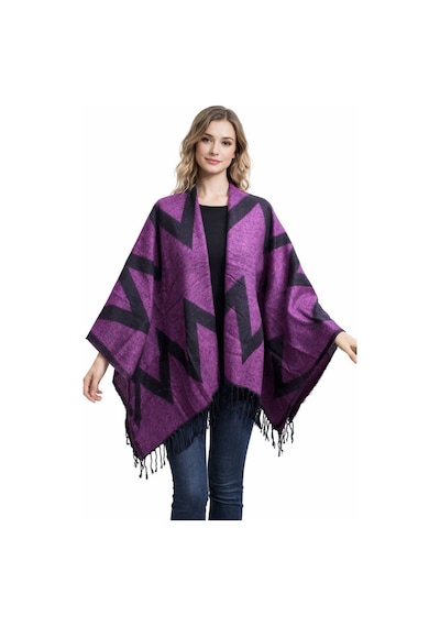 Aldaıyr Kadın Kışlık Çift Taraflı Panço Omuz 140x140 Çok Renkli8
