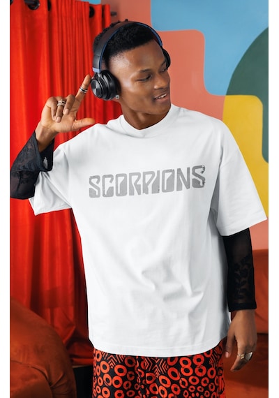 Scorpions Rock Metal Müzik Grubu Sırt Baskılı Unisex Oversize Tiş Beyaz