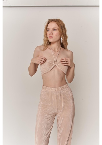 Holly Lolly Kadın Bej Crop Bağlamalı Cardy Bluz