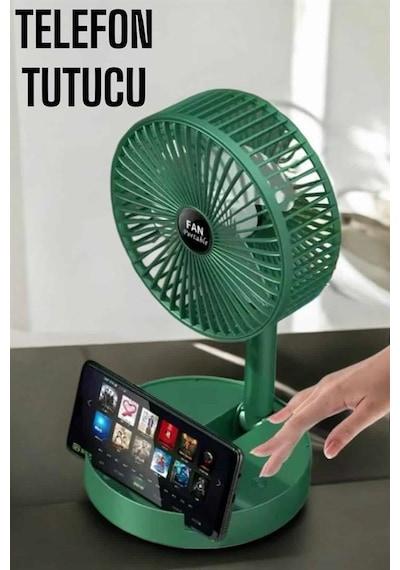 Soğutucu Vantilatör Telefon Standlı Mini Fan Yeşil