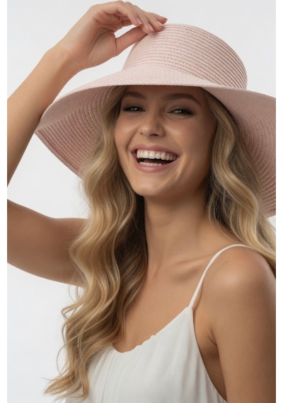 Mollycrush Kadın Hediyelik Yazlık Toz Pembe Fötr Şapka Plaj Ve Günlük Kullanıma Uygun Model Toz Pembe