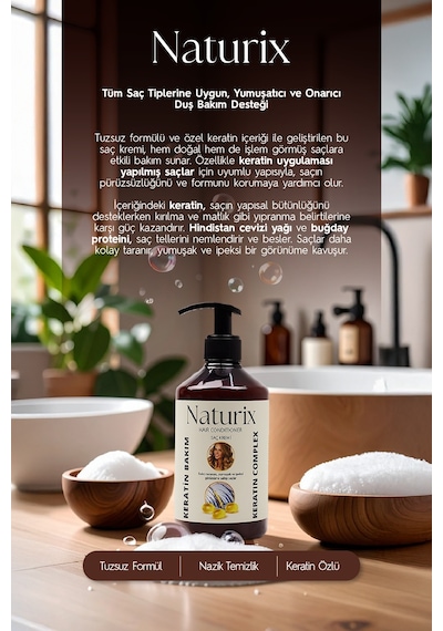Naturix Tuzsuz Keratin Bakım Saç Kremi 500 ML