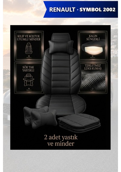Renault Symbol 2002 Uyumlu Lüks Siyah Renk Premium 2 Adet Minder Ve Yastık
