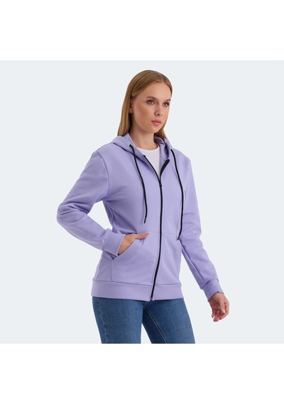 Slazenger KATYA Kadın Fermuarlı Kapüşonlu Cepli Lila Sweatshirt