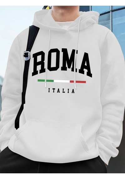Startmore Startmoreroma Italia Mektup Baskı Erkek Tişörtü Kış Cep Kapüşonlular Moda Polar Sıcak Büyük Boy Kazakl Beyaz