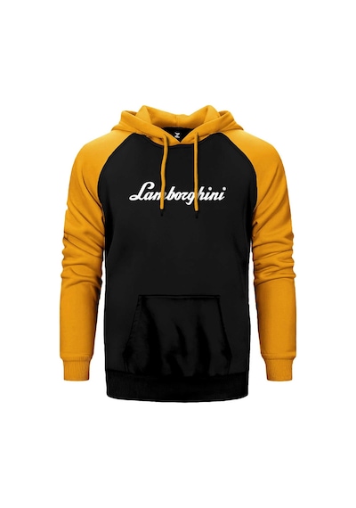 Lamborghni Text Sarı Renk Reglan Kol Kapşonlu Sweatshirt Sarı