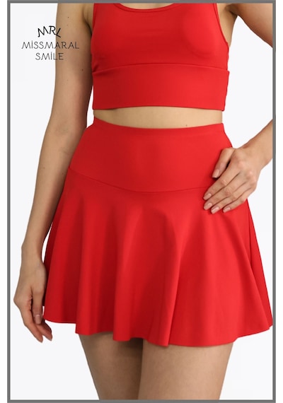 Missmaral Kırmızı Etek Içi Sabit Şortlu Lycralı Yüksek Bel Skirt With Shorts Casual Beachwear Tennis 1101 Kırmızı