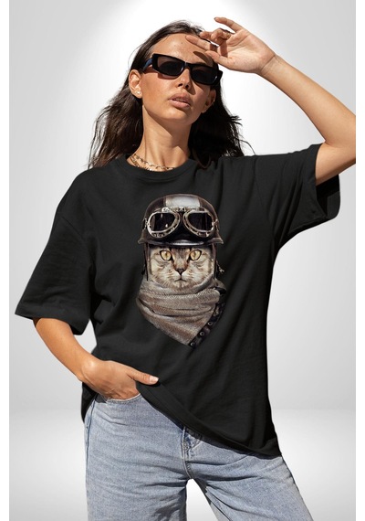Kasket Bandana Motorcu Kedi Pamuklu Bisiklet Yaka Unisex Oversize Boyfriend Dijital Baskılı Siyah T-shirt Siyah Kasket Bandana Motorcu Kedi Pamuklu Bisiklet Yaka Unisex Oversize Boyfriend Dijital Baskılı Siyah T-shirt Siyah