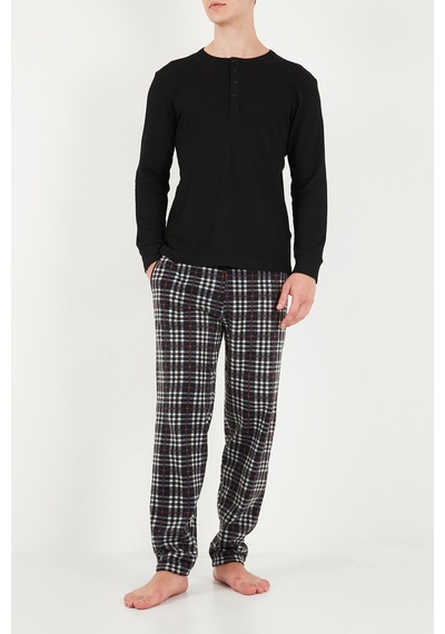 Buratti Lastikli Bel Düz Paça Yumuşak Dokulu Polar Pijama Altı Erkek Pijama Altı 6098001 Siyah-bordo