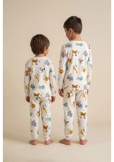 Zuzunga Erkek Çocuk %100 Pamuk Süprem Kumaş Uzun Kollu Mevsimlik Pijama Takımı BEYAZ