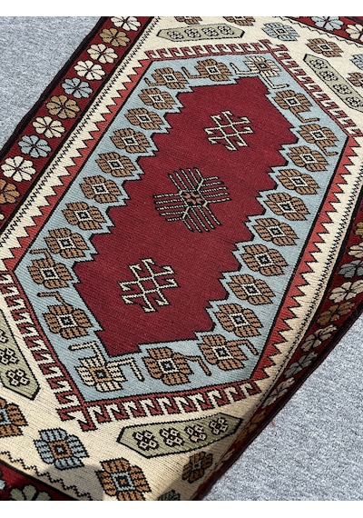 El Dokuma Yağcıbedir Halısı 72x115 Turkuaz Kök Boya Yün Halı Turkuaz
