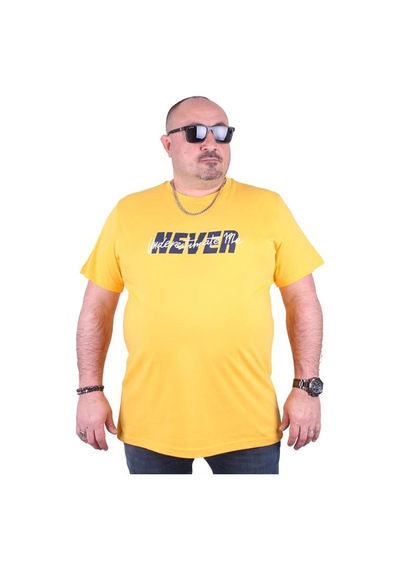 Starbattal Büyük Beden Erkek Baskılı Tişört Never 23135 Sarı-Sarı Çok Renkli