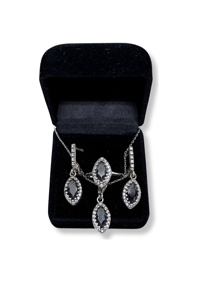 Oya Silver Siyah Oniks Taşlı Gümüş Set&takım 2