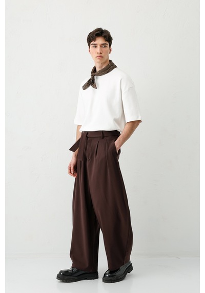 Vamos Barrel Fit Tailored Fit Kemerli Pantolon Kahve