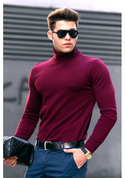 Madmext Madmext Bordo Balıkçı Yaka Kazak 4656-bordo Bordo