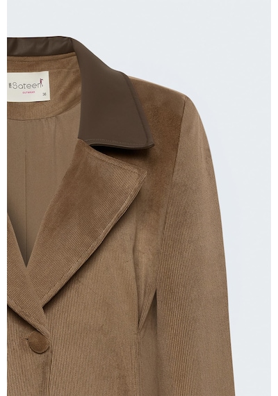Sateen Bedene Oturan Kadife Ceket - Camel-138082