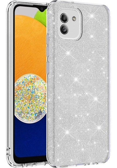 Samsung Galaxy A03 Uyumlu Luxury Simli Taşlı Parlak Silikon Tam Koruma Kadın Telefon Kılıfı Kapak