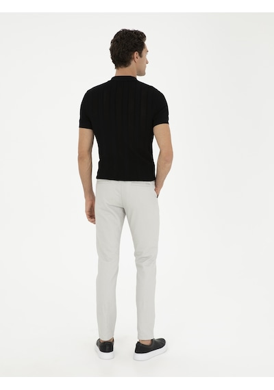 Cacharel Taş Slim Fit Beli Lastikli Kanvas Pantolon Gri