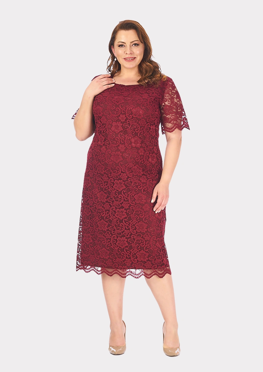 Lilas Xxl Büyük Beden Bordo Renkli Dantel Bordo Abiye Elbise Bordo