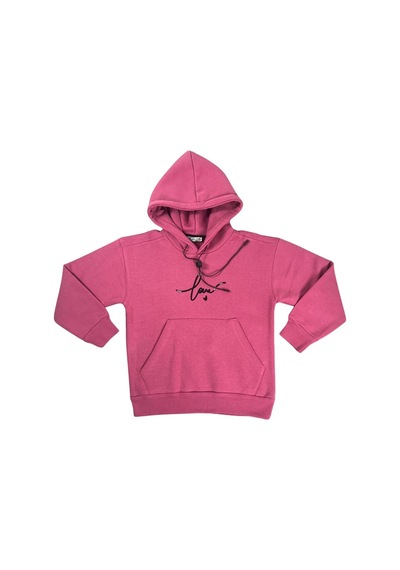 Kapşonlu Love Baskılı Kanguru Cepli Kız Çocuk Sweatshirt-90860 Pembe