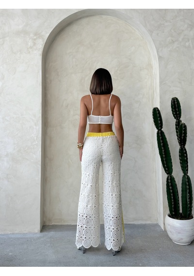 Verymoda Kot Detaylı Dantel Pantolon F1759 Sarı