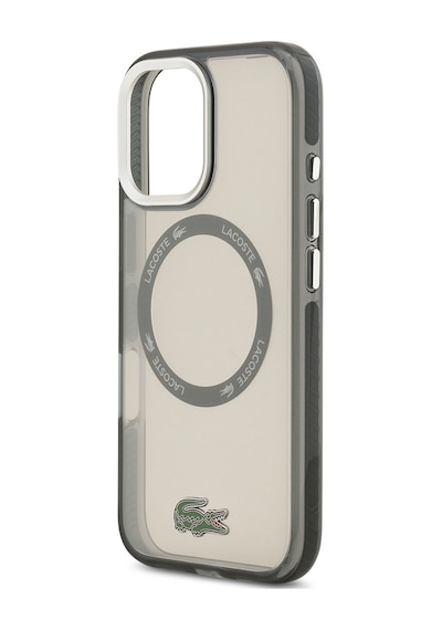 Apple Uyumlu iPhone 17 Kılıf Lacoste Lisanslı M-safe Şarj Özellikli İkonik Timsah Logolu Buzlu Kapak Gri Gri
