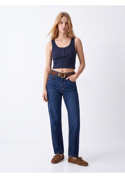 LTB Düğmeli Kaşkorse Crop Lacivert Atlet