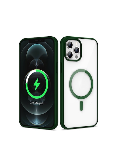 Zore Apple iPhone Uyumlu 12 Pro Max Kılıf Magsafe Wireless Şarj Özellikli Silikon Omsy Ege Kapak - Koyu Yeşil