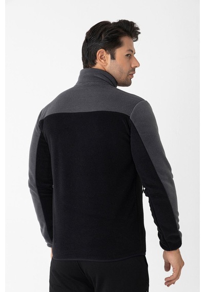 Crozwise Erkek Tam Fermuarlı Polar Sweat Siyah