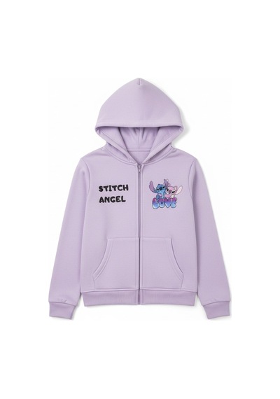 Fermuarlı Kapüşonlu Stitch Kız Çocuk Sweatshirt LİLA