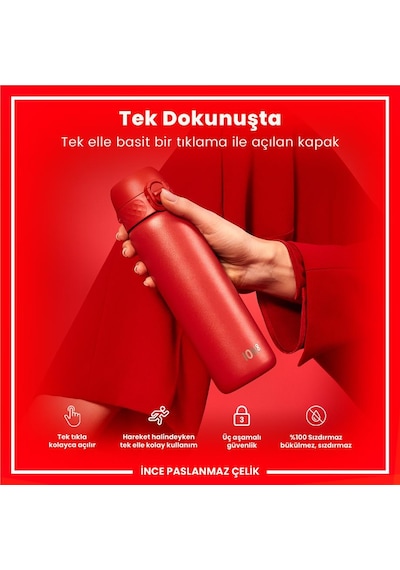 Ion8 - Paslanmaz Çelik İnce Suluk - Kırmızı - 600 Ml - Sızdırmaz