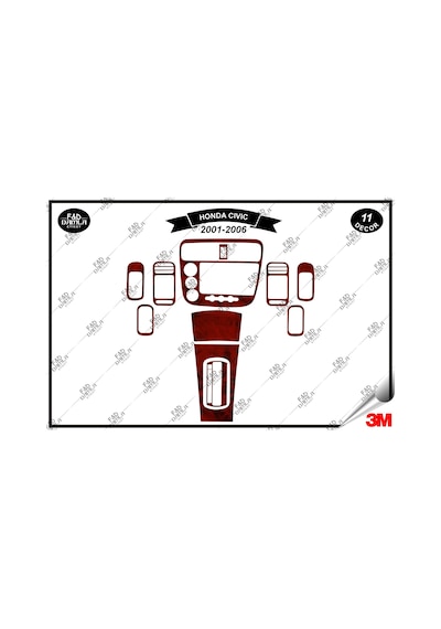 Honda Civic Otomatic 2001- 2006 Torpido Konsol Trim Göğüs Maun Kaplama Set 11 Parça Maun