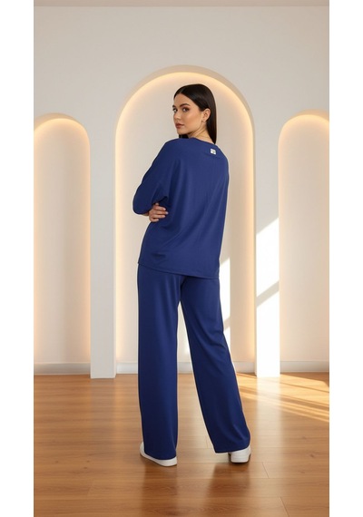 Divinus Bol Kesim V Yaka Yarım Kollu Pijama Takımı Lacivert