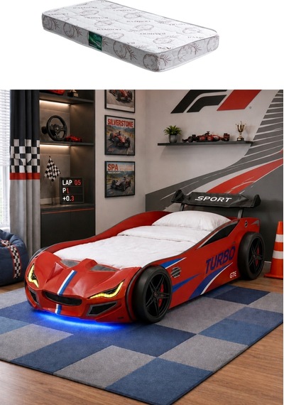 Arabalı Yatak, Turbo Gtı Rüzgarlıklı Ledli Arabalı Çocuk Yatağı, 100x190 Cm - Kırmızı - 1 Adet Comfort Yatak Arabalı Yatak, Turbo Gtı Rüzgarlıklı Ledli Arabalı Çocuk Yatağı, 100x190 Cm - Kırmızı - 1 Adet Comfort Yatak