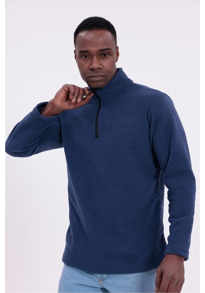 Freemen Erkek Fit Dik Yaka Yarım Fermuarlı Sweatshirt Polar Lacivert