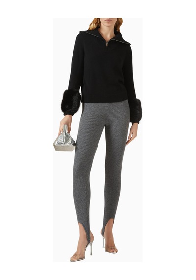 Izaak Azanei Zip - Up Faux Cuff Sweater, Şık Ve Lüks Kadın Yün - Kaşmir Kazak Siyah