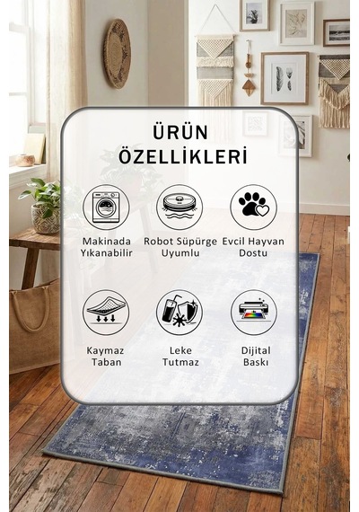 Salon Mutfak Yatak Odası Dijital Baskı Yolluk Yıkanabilir Yollu 5 Mor