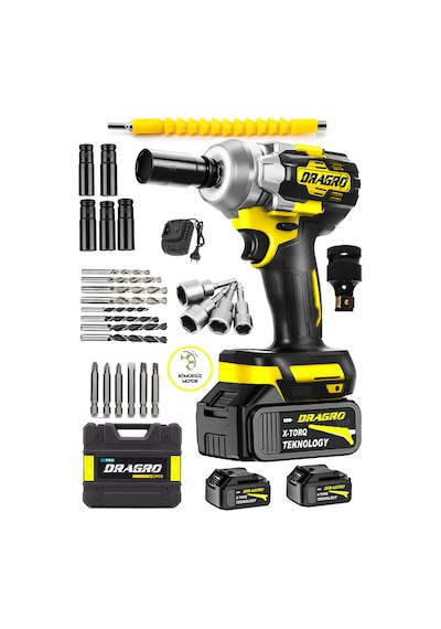 Dragro Alman 450NM DRG-598VF 20 AH Kömürsüz Çift Bataryalı Somun Sökme Sıkma Makinesi 32 Parça Full Setli Sarı Dragro Alman 450NM DRG-598VF 20 AH Kömürsüz Çift Bataryalı Somun Sökme Sıkma Makinesi 32 Parça Full Setli Sarı