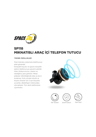 Space24 Sp118 Mıknatıslı Araç İçi Telefon Tutucu Siyah