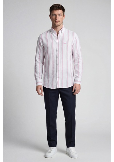 Bisse Pembe Regular Fit Pamuk Keten Uzun Paşa Yaka Gömlek Bsgmktn25329 D29