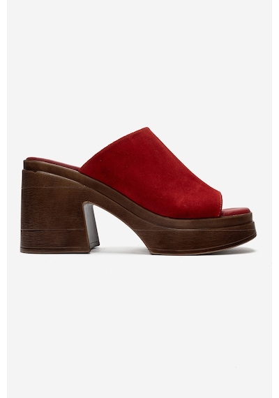 Luvi Shoes Nola Kırmızı Süet Hakiki Deri Kadın Platform Topuklu Terlik